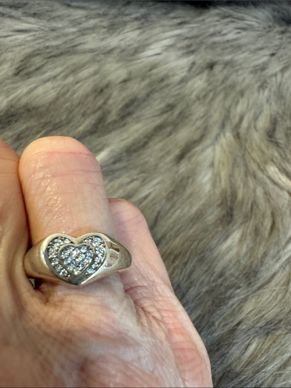 Silver Heart Pavé Ring with Clear Crystal Accents
